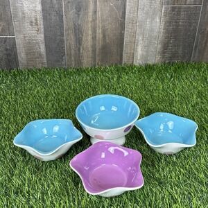 Vintage Colorful Star Shaped Bowls Set of 4 Blue Purple Retro Dish Lot READ